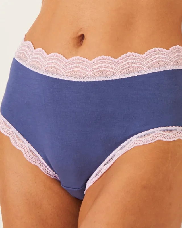 High Rise Knickers - Indigo Contrast and Pirouette sold by Stripe & Stare
