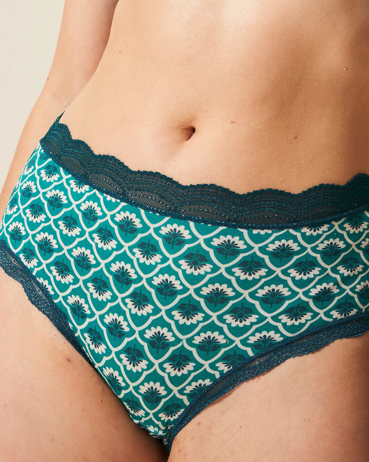 High Rise Knickers - Teal Floral Tile sold by Stripe & Stare