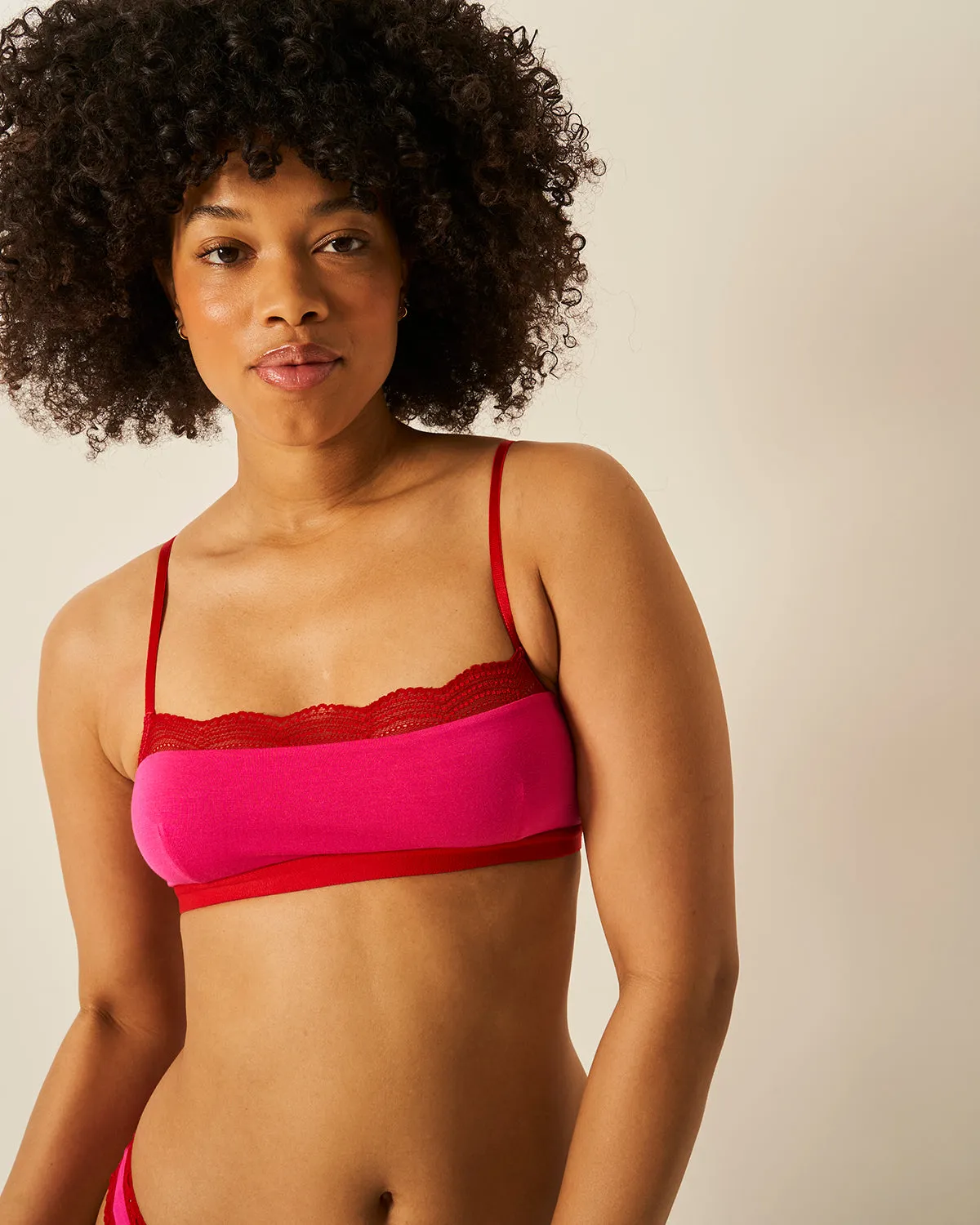 Lace Square Bra - Raspberry and Scarlet sold by Stripe & Stare product image thumbnail 5