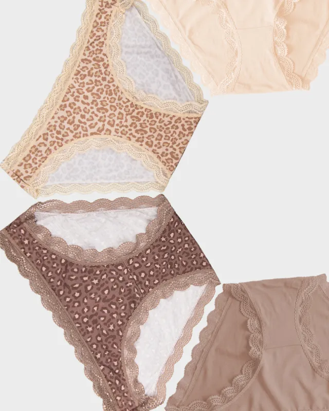 The Original Knickers Four Pack - Neutral Leopard sold by Stripe & Stare