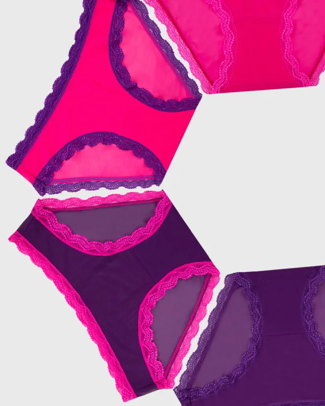 Mesh Original Knickers Four Pack - Purple & Raspberry sold by Stripe & Stare