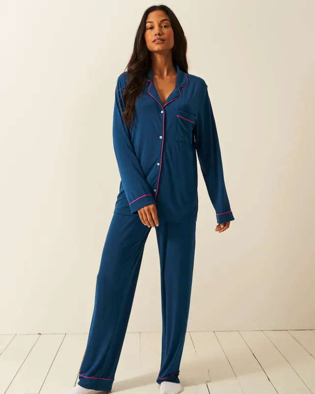 Long Pyjama Set - Midnight and Raspberry sold by Stripe & Stare