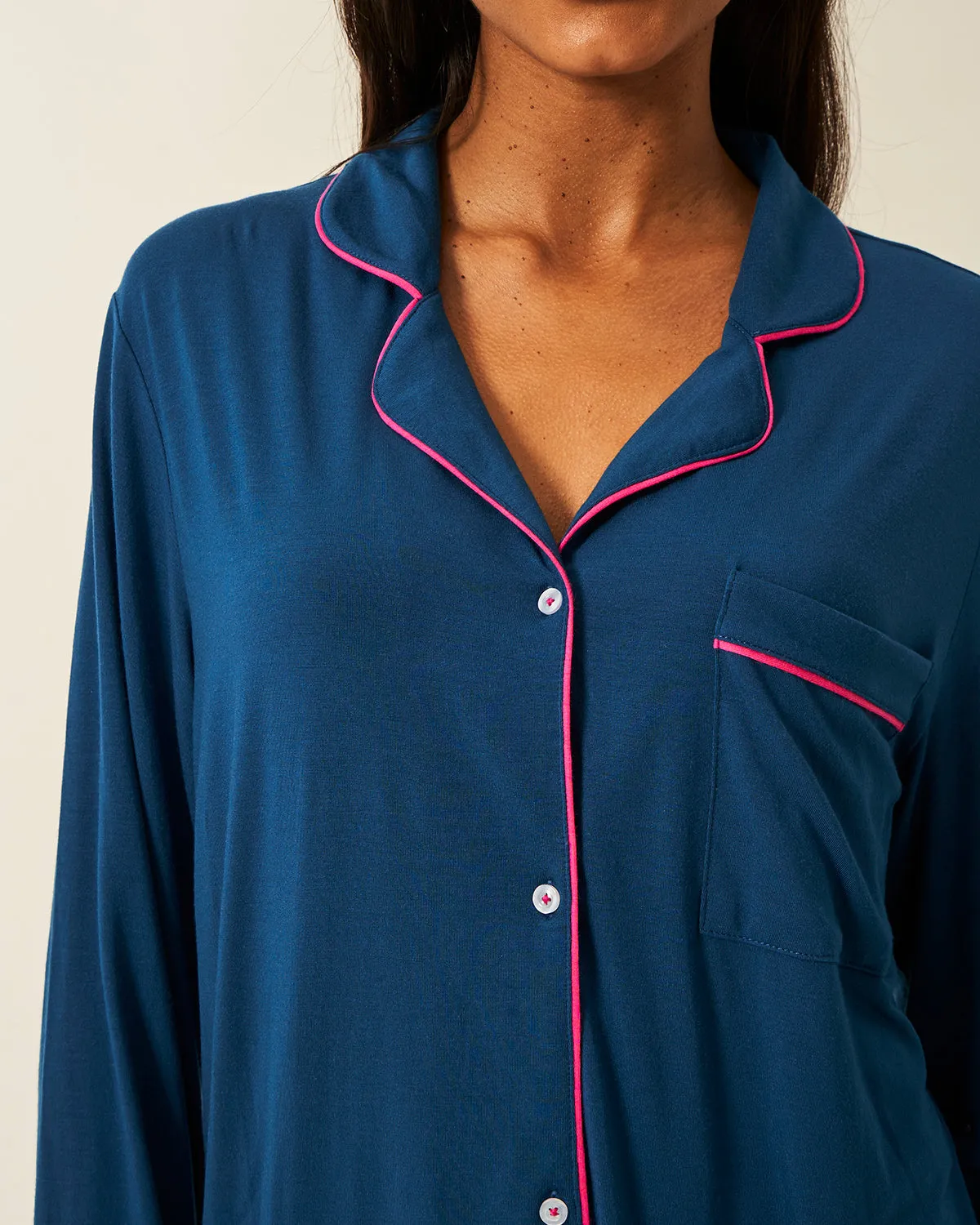 Long Pyjama Set - Midnight and Raspberry sold by Stripe & Stare product image thumbnail 5