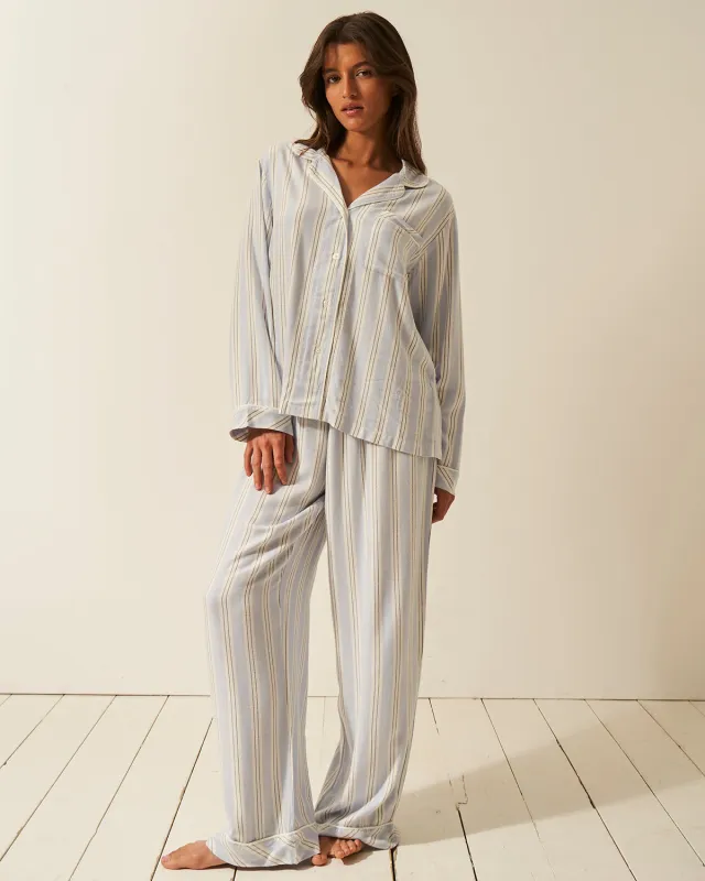 Soft Brushed Woven Pyjama Bottoms - Barneby Gates Blue sold by Stripe & Stare