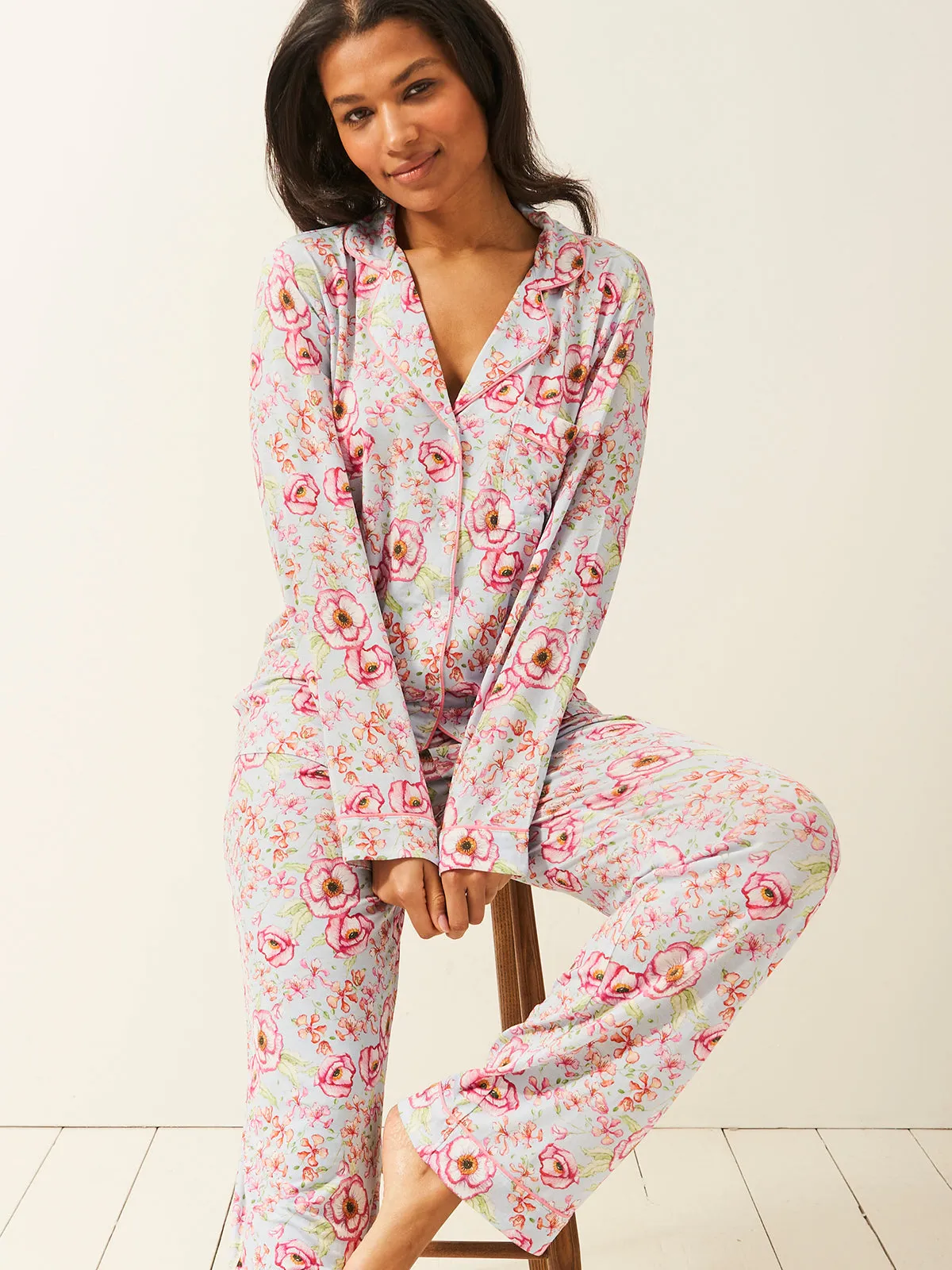 Long Pyjama Set - Pastel Poppy sold by Stripe & Stare