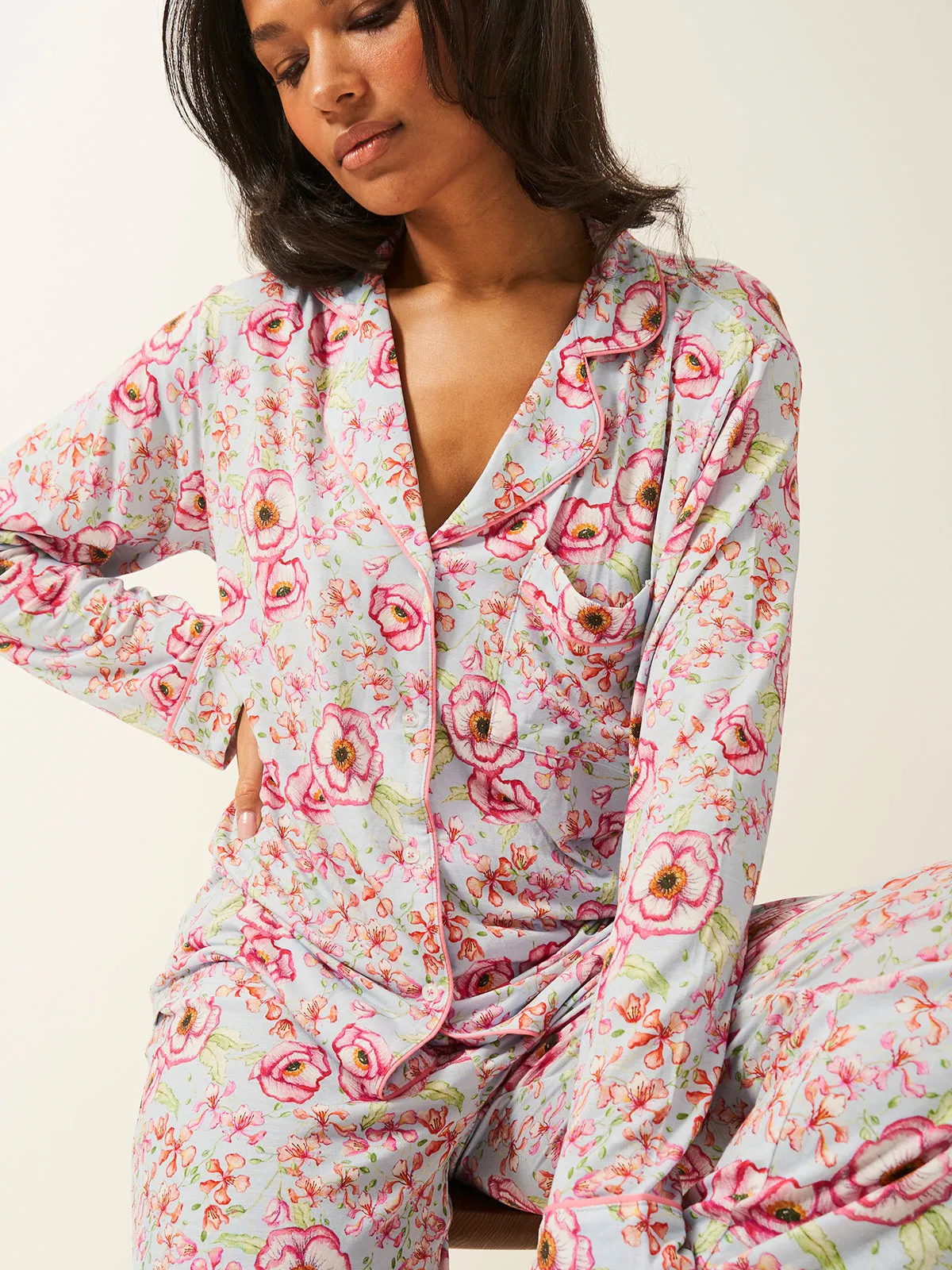 Long Pyjama Set - Pastel Poppy sold by Stripe & Stare product image thumbnail 5