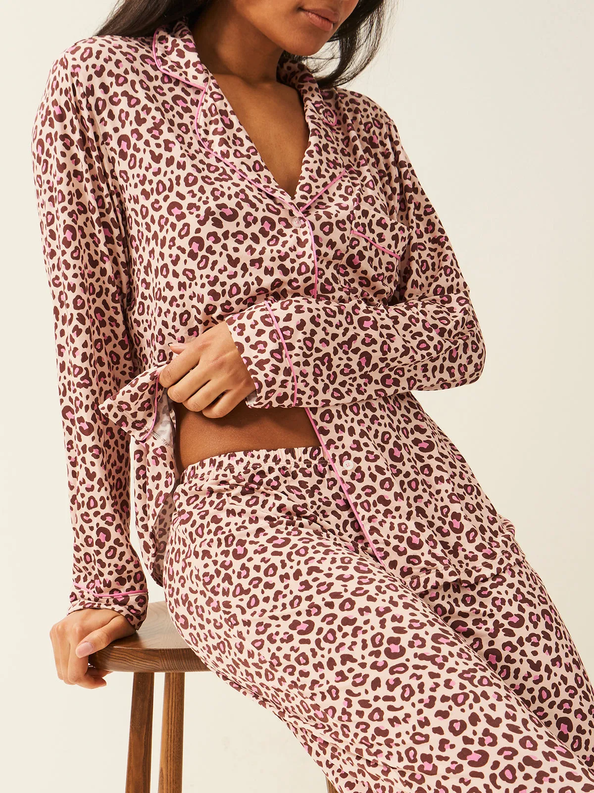 Long Pyjama Set - Liquorice Leopard sold by Stripe & Stare product image thumbnail 5