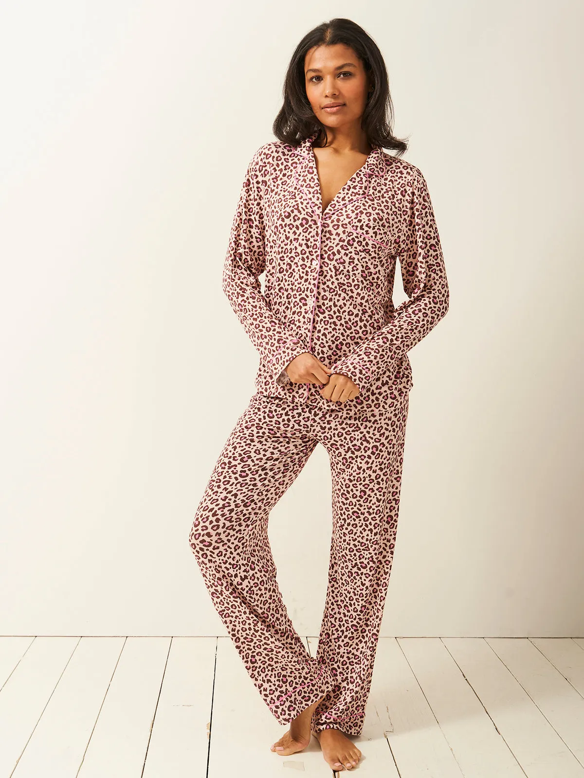 Long Pyjama Set - Liquorice Leopard sold by Stripe & Stare product image thumbnail 2
