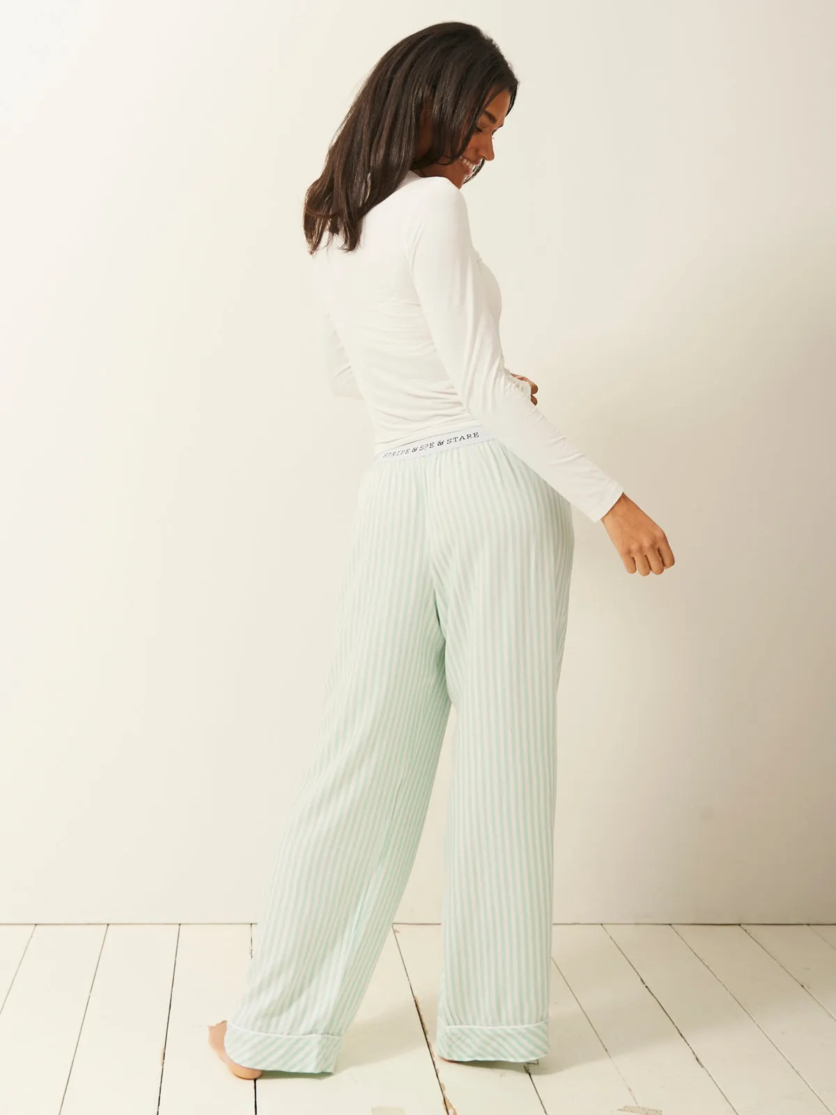 Soft Brushed Woven Pyjama Bottoms - Opal Stripe sold by Stripe & Stare product image thumbnail 3