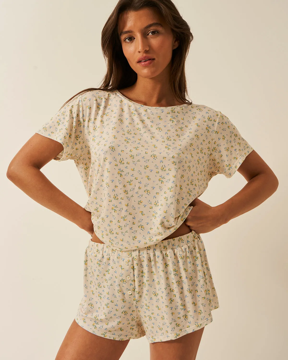 T-shirt & Short Pyjama Set - Summer Lemon sold by Stripe & Stare
