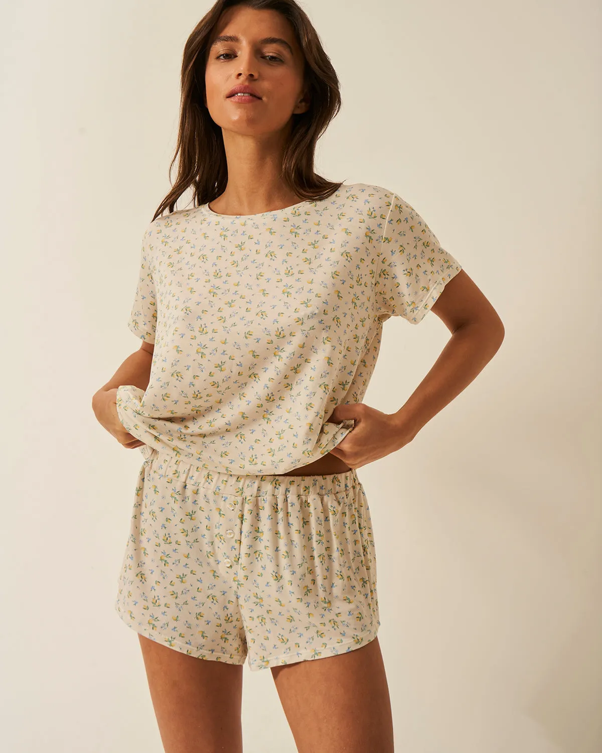 T-shirt & Short Pyjama Set - Summer Lemon sold by Stripe & Stare product image thumbnail 3