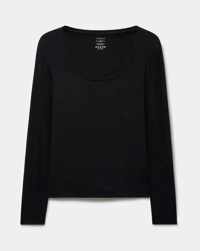 Scoop Long Sleeve Under Layer Top - Black sold by Stripe & Stare