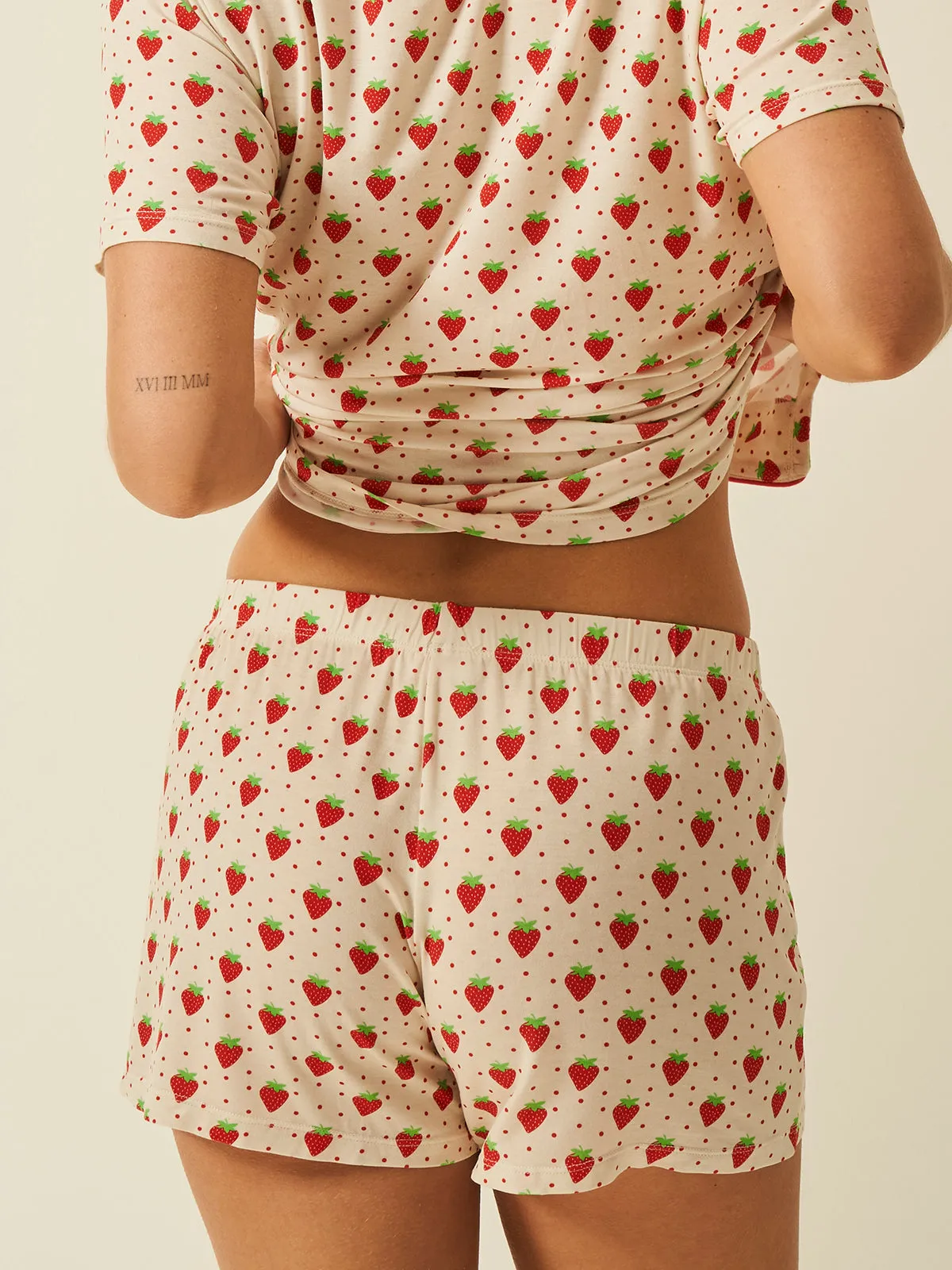 Short Pyjama Set - Strawberries & Cream sold by Stripe & Stare product image thumbnail 5