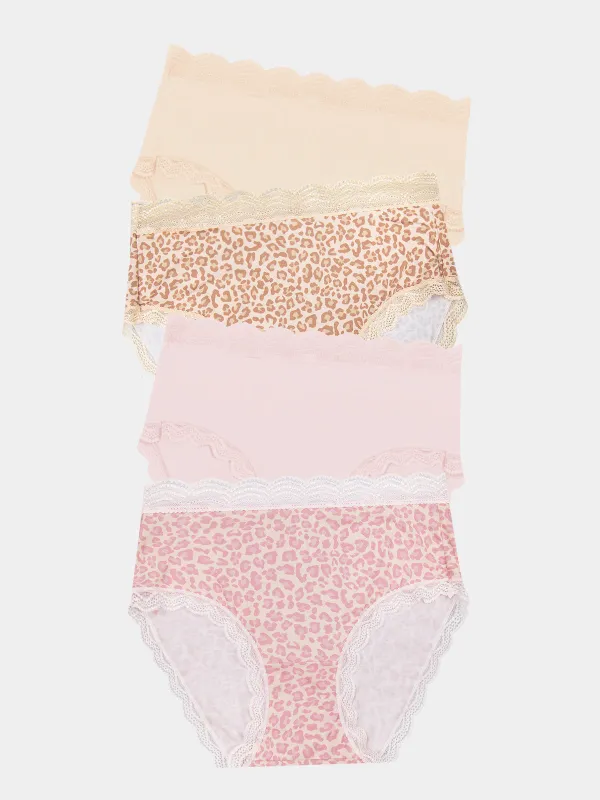 High Rise Knicker Four Pack - Pink-a-Boo Leopard sold by Stripe & Stare
