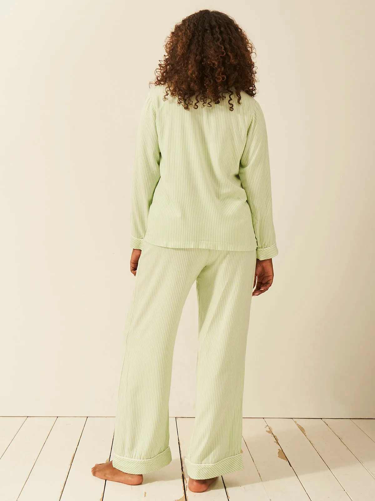 Emily English X S&S Soft Brushed Woven Pyjama Bottoms - Matcha Stripe sold by Stripe & Stare product image thumbnail 3