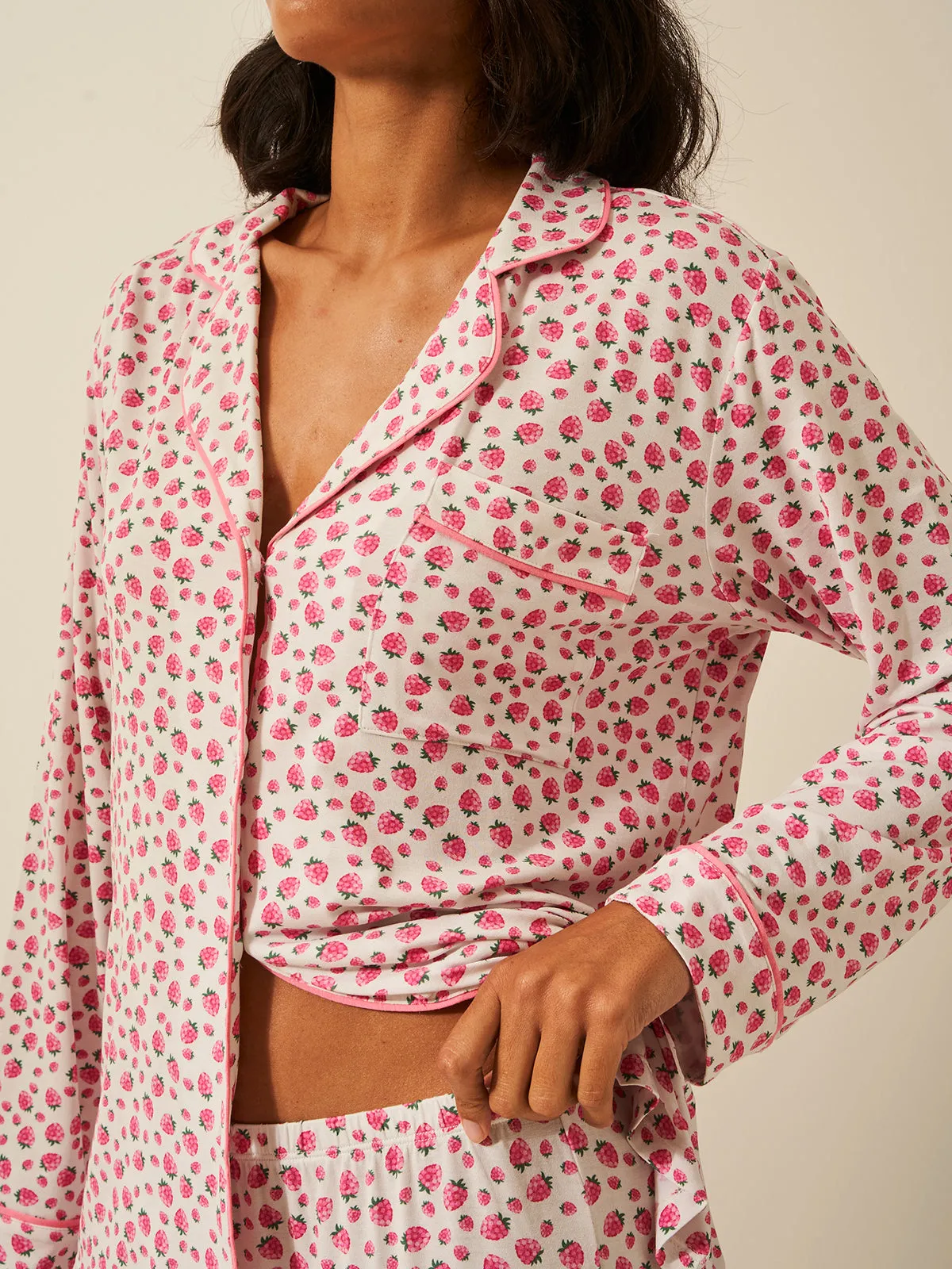 Emily English X S&S Long Pyjama Set - Raspberry sold by Stripe & Stare product image thumbnail 5