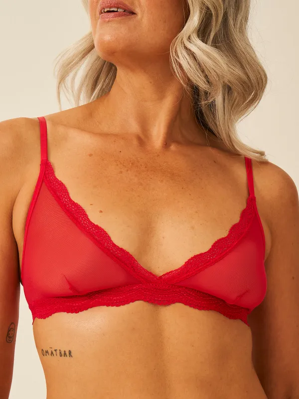 Triangle Lace Mesh Bra - Lipstick Red sold by Stripe & Stare