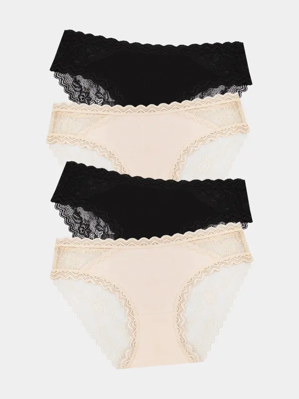 Eco Lace Original Knicker Four Pack - Black & Sand sold by Stripe & Stare