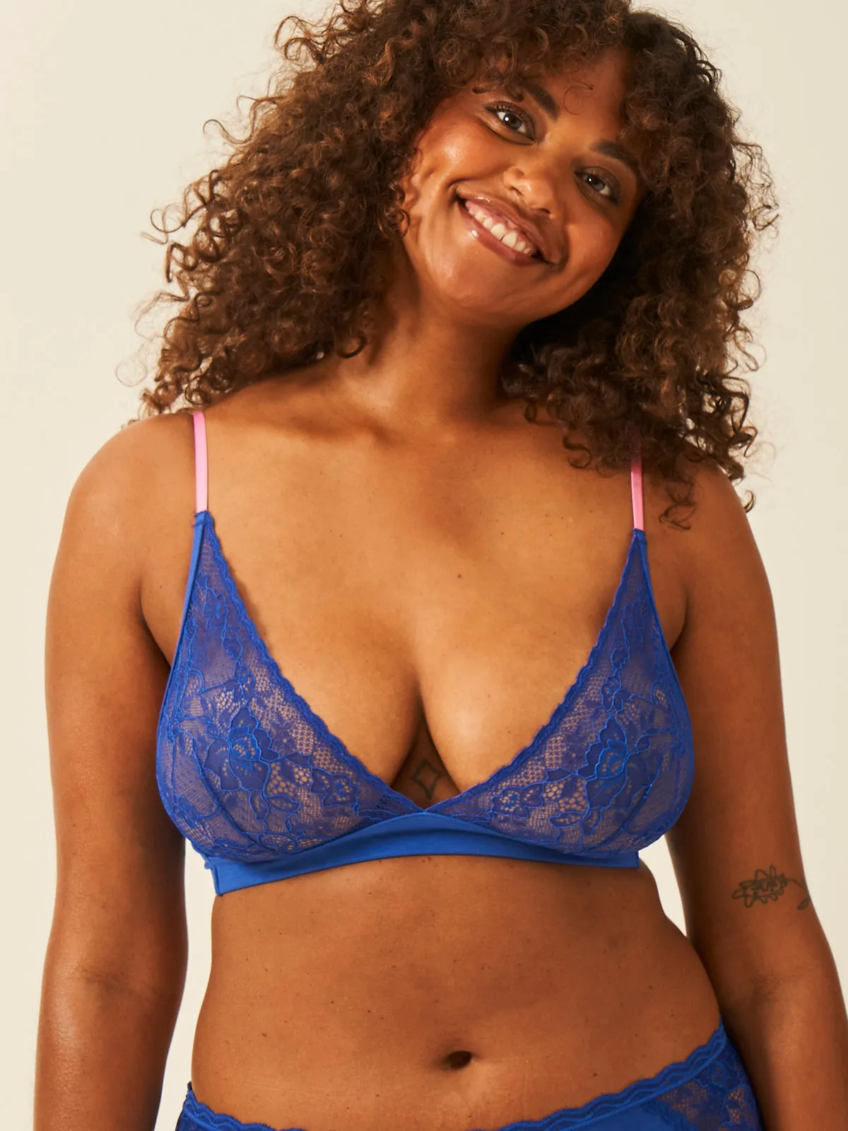 Eco Lace Triangle Bra - Azure Blue & Pink Cosmos sold by Stripe & Stare product image thumbnail 4