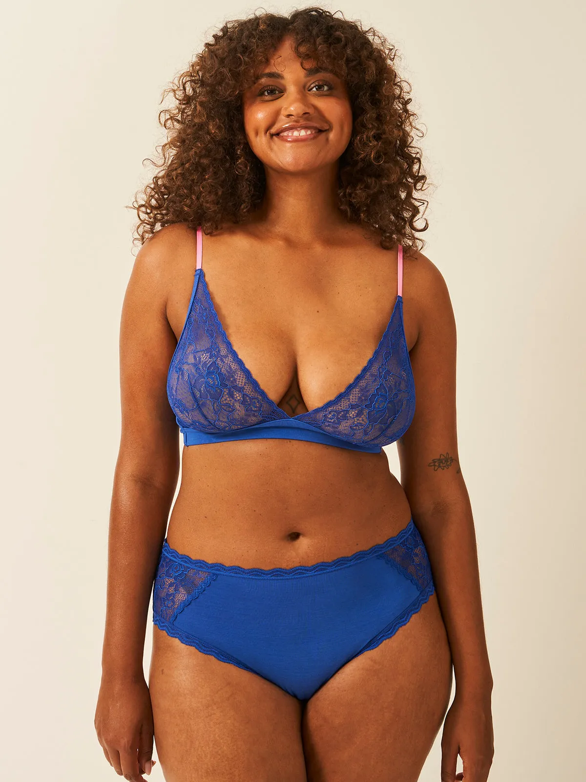 Eco Lace Triangle Bra - Azure Blue & Pink Cosmos sold by Stripe & Stare product image thumbnail 5