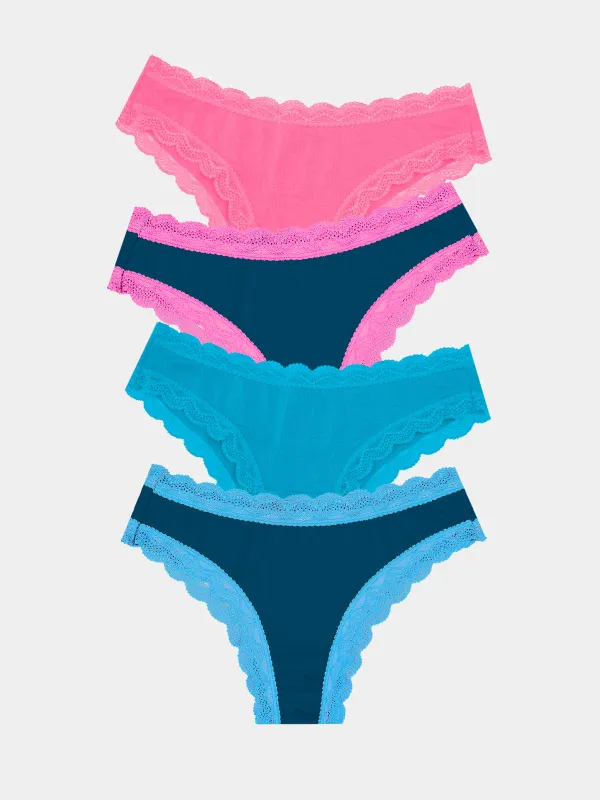 Brazilian Knicker Four Pack - Midnight Neon Pink & Blue sold by Stripe & Stare