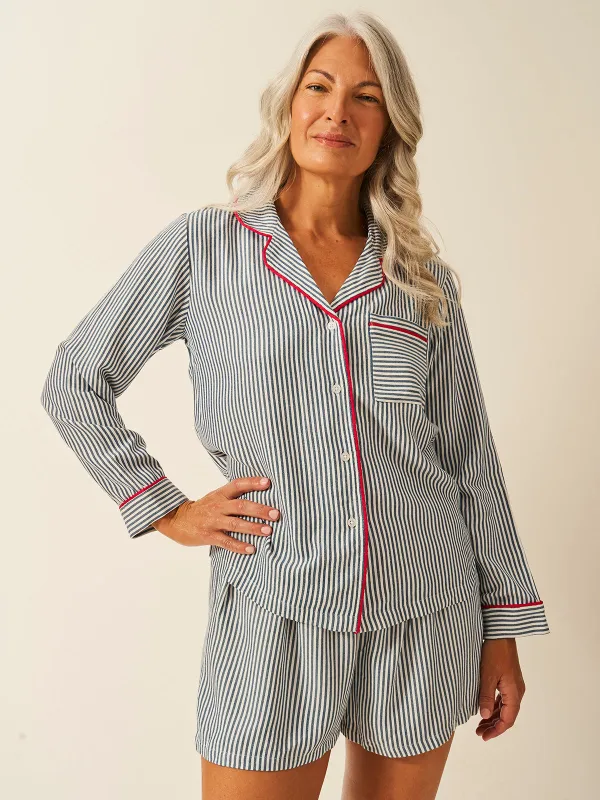 Soft Brushed Woven Pyjama Top - Midnight Stripe sold by Stripe & Stare
