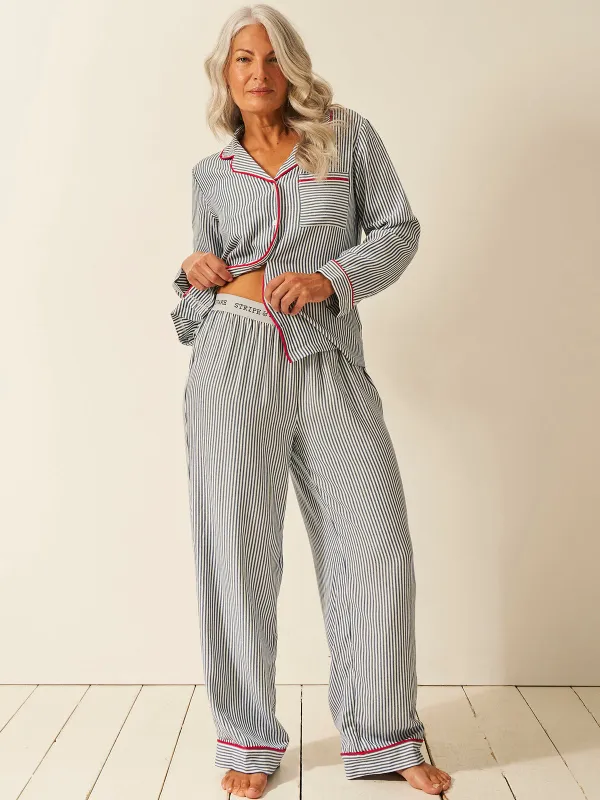 Soft Brushed Woven Pyjama Bottoms - Midnight Stripe sold by Stripe & Stare
