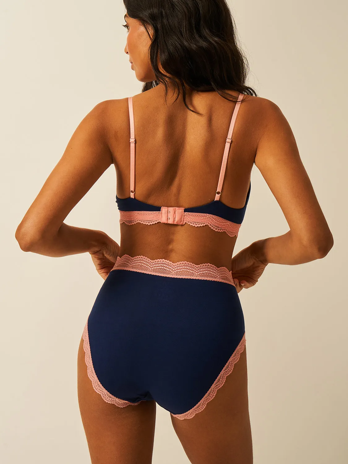 High Rise Knicker - Navy & Neon Peach sold by Stripe & Stare product image thumbnail 4