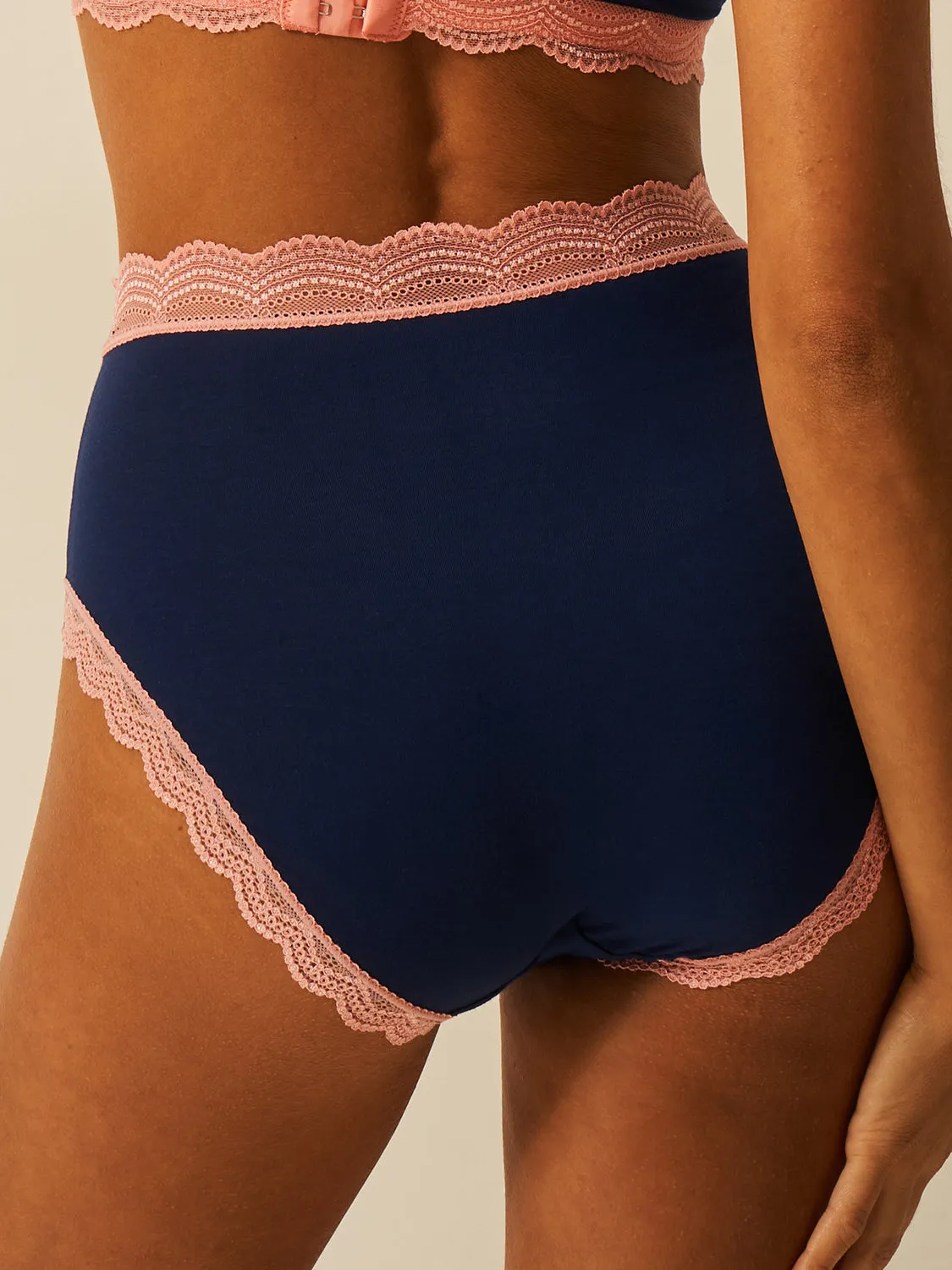 High Rise Knicker - Navy & Neon Peach sold by Stripe & Stare
