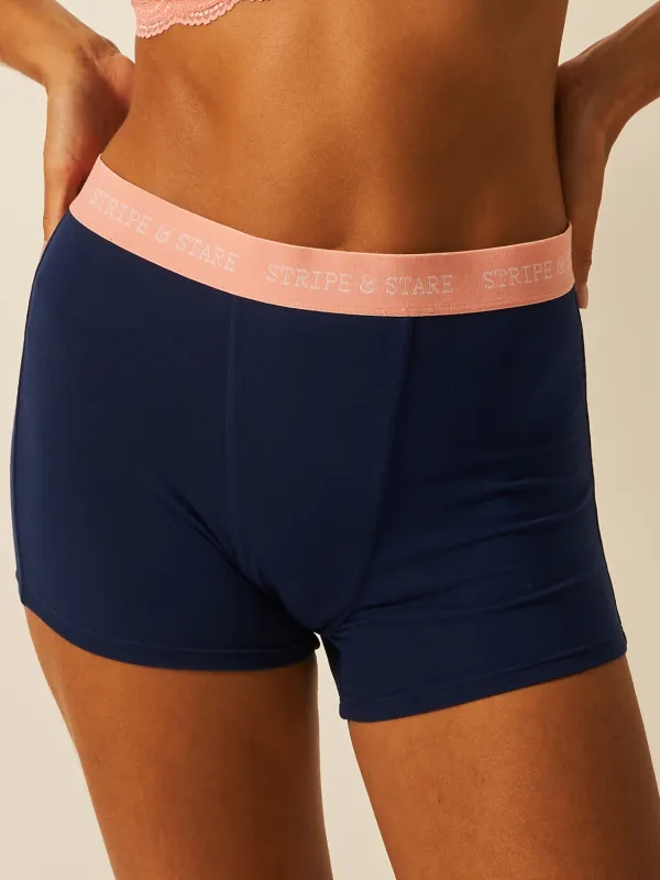 Women's Boxer - Navy & Neon Peach sold by Stripe & Stare