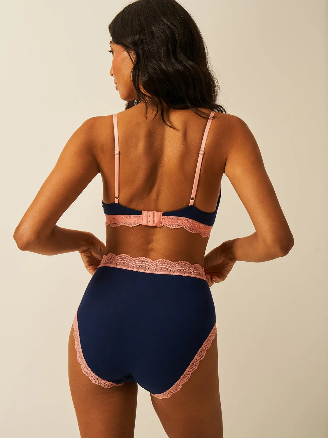 Triangle Lace Bra - Navy & Neon Peach sold by Stripe & Stare product image thumbnail 2