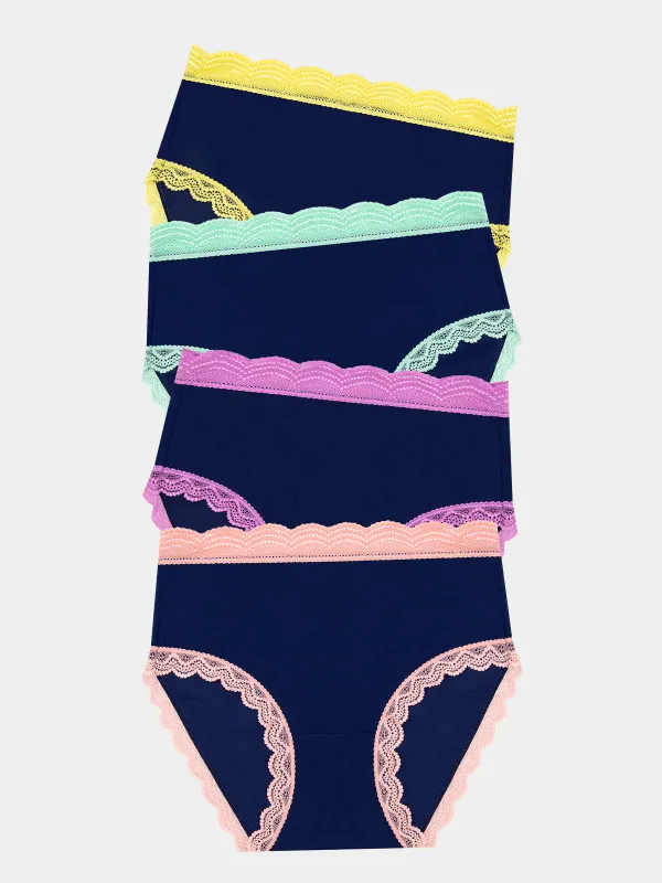 High Rise Knicker Four Pack - Navy Pastels sold by Stripe & Stare