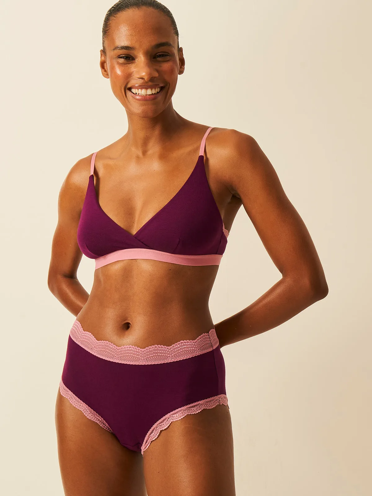 High Rise Knicker - Black Cherry & Dusky Pink sold by Stripe & Stare product image thumbnail 4