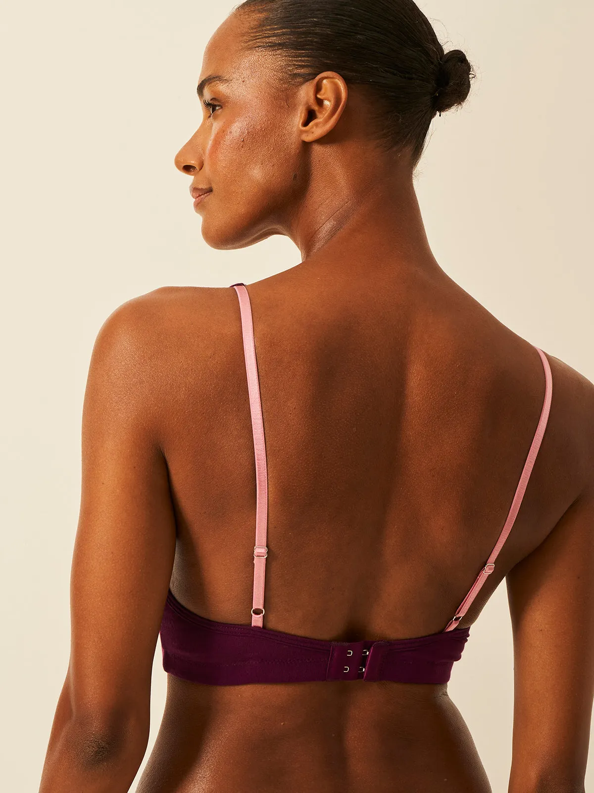 Lace Plunge Bra - Black Cherry & Dusky Pink sold by Stripe & Stare product image thumbnail 2