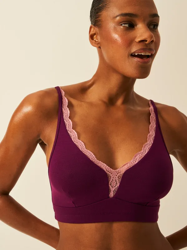 Lace Plunge Bra - Black Cherry & Dusky Pink sold by Stripe & Stare