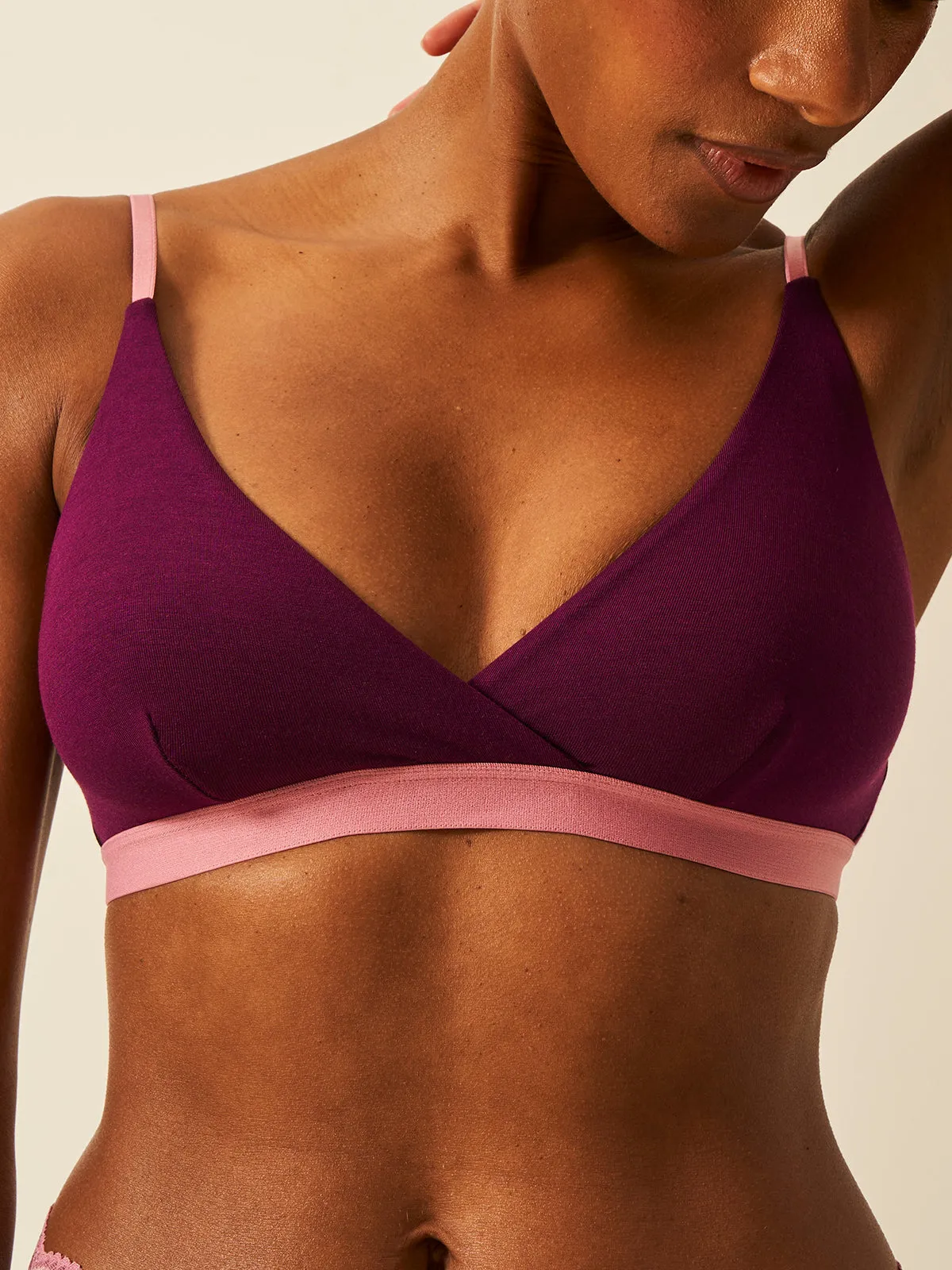 Crossover Bra - Black Cherry & Dusky Pink sold by Stripe & Stare
