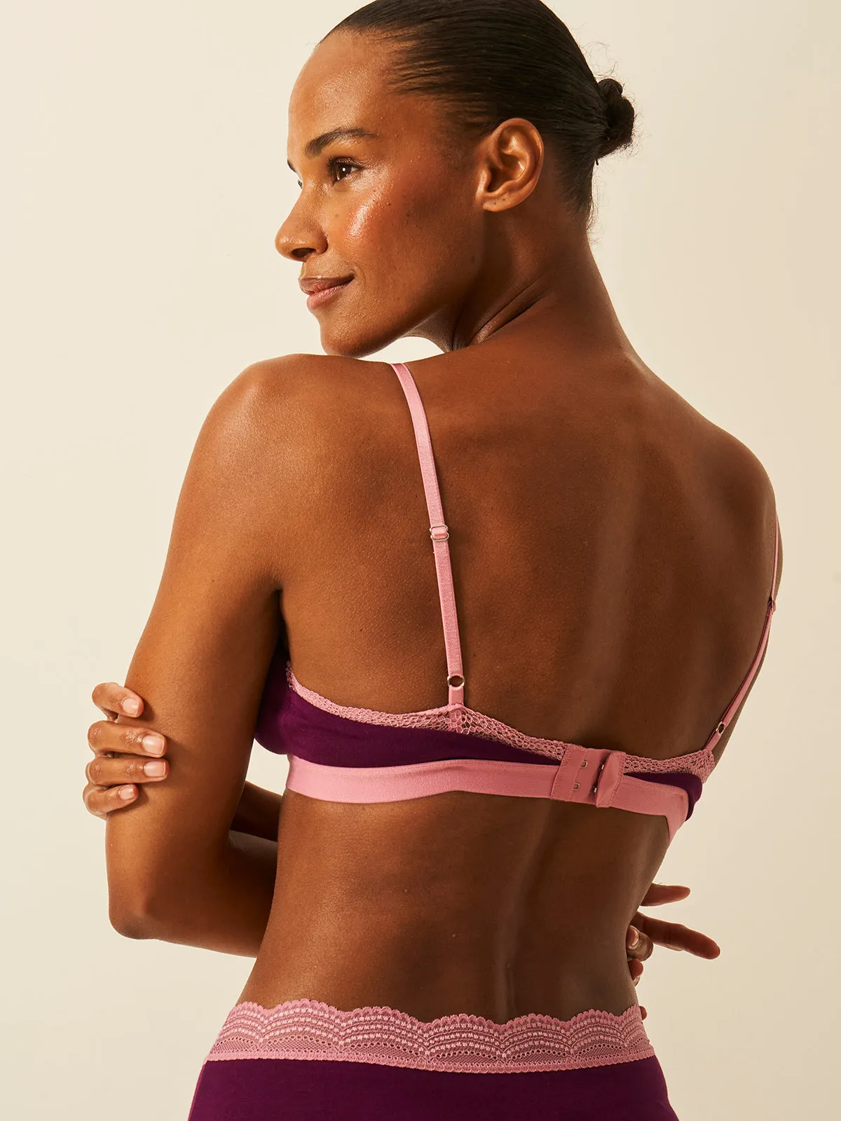 Crossover Bra - Black Cherry & Dusky Pink sold by Stripe & Stare product image thumbnail 2