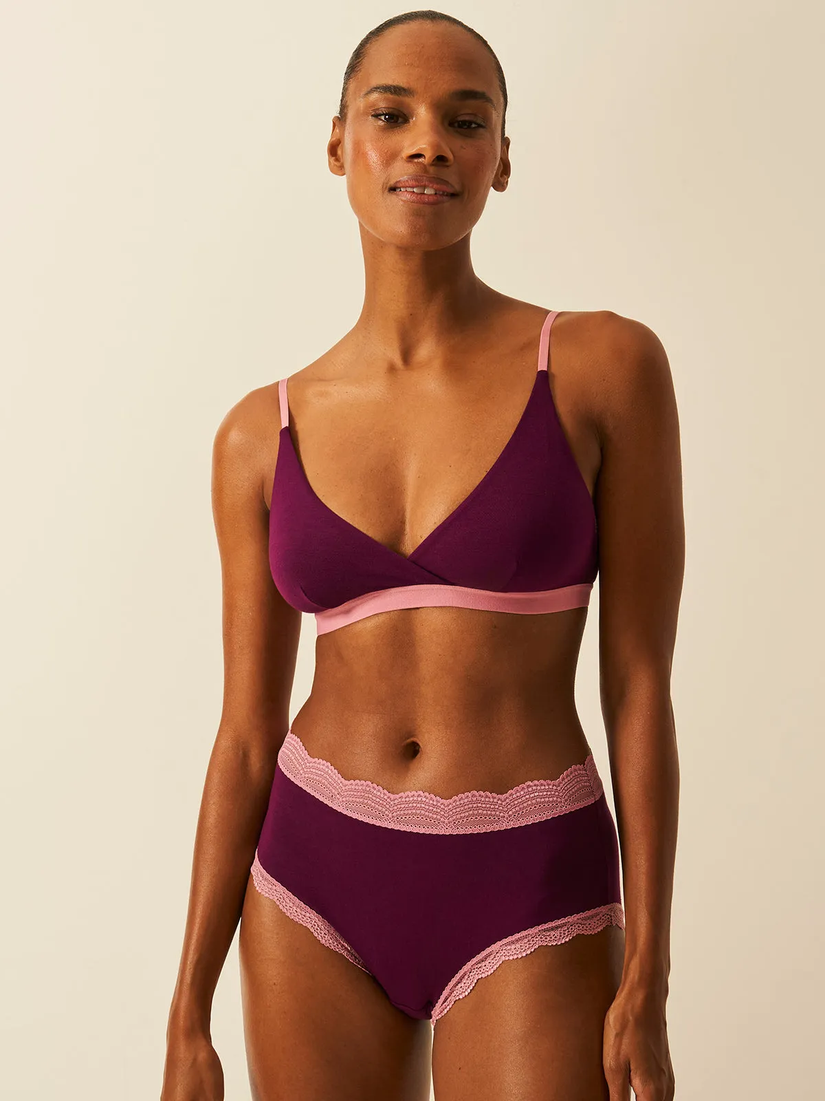 Crossover Bra - Black Cherry & Dusky Pink sold by Stripe & Stare product image thumbnail 4