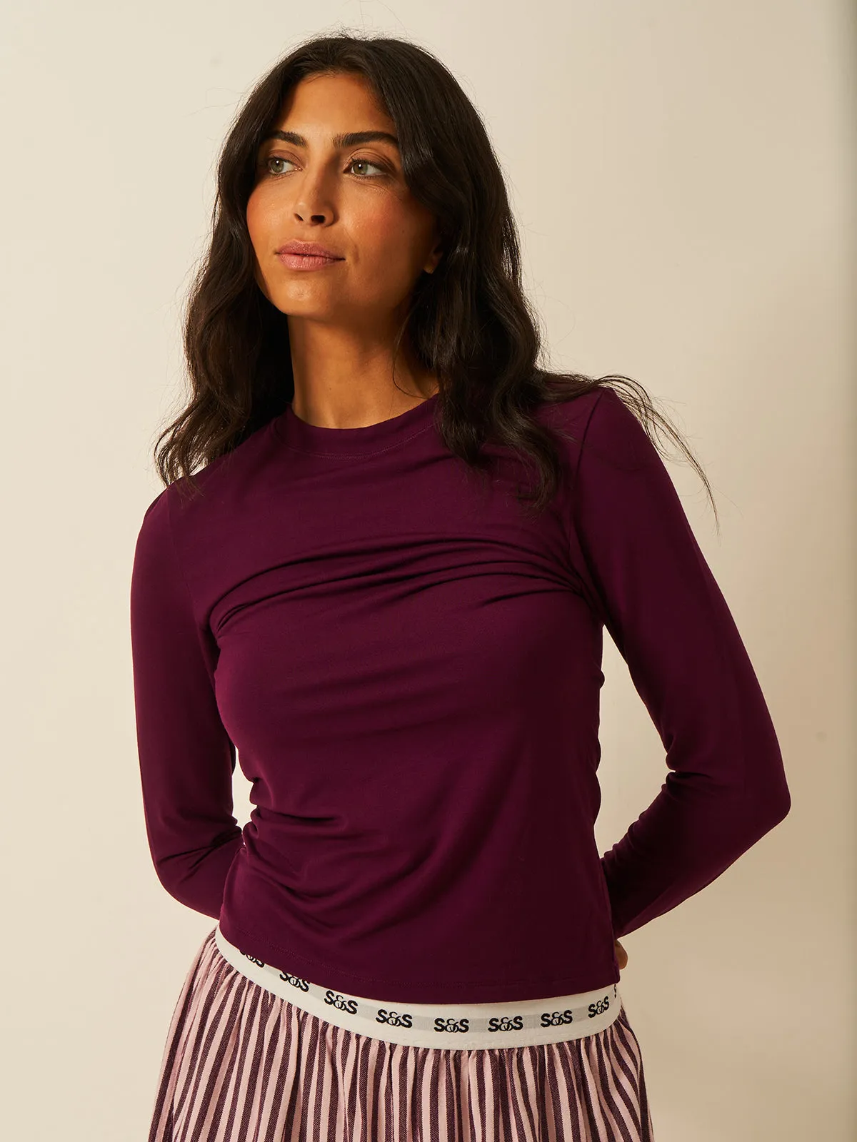 Long Sleeve Under Layer Top - Black Cherry sold by Stripe & Stare product image thumbnail 4