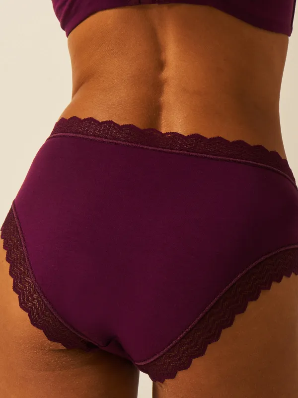 ZigZag Lace High Rise Knicker - Black Cherry sold by Stripe & Stare
