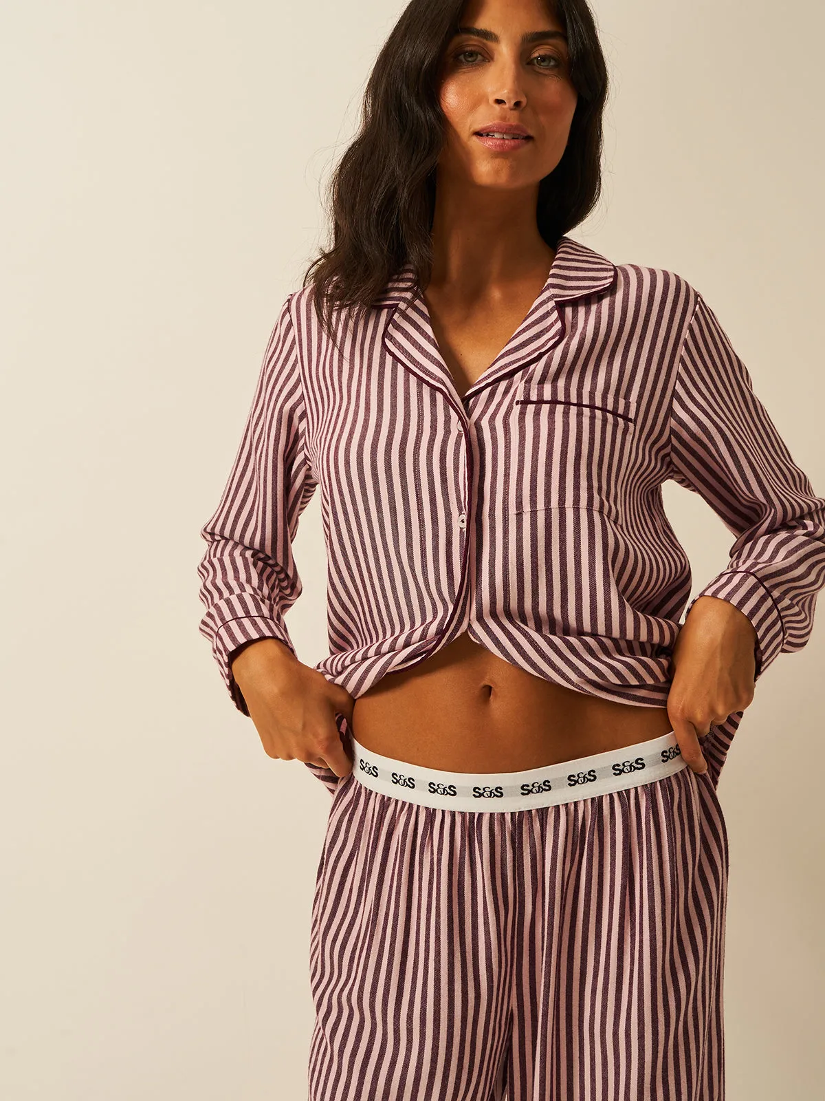 Soft Brushed Woven Pyjama Bottoms - Black Cherry sold by Stripe & Stare product image thumbnail 5