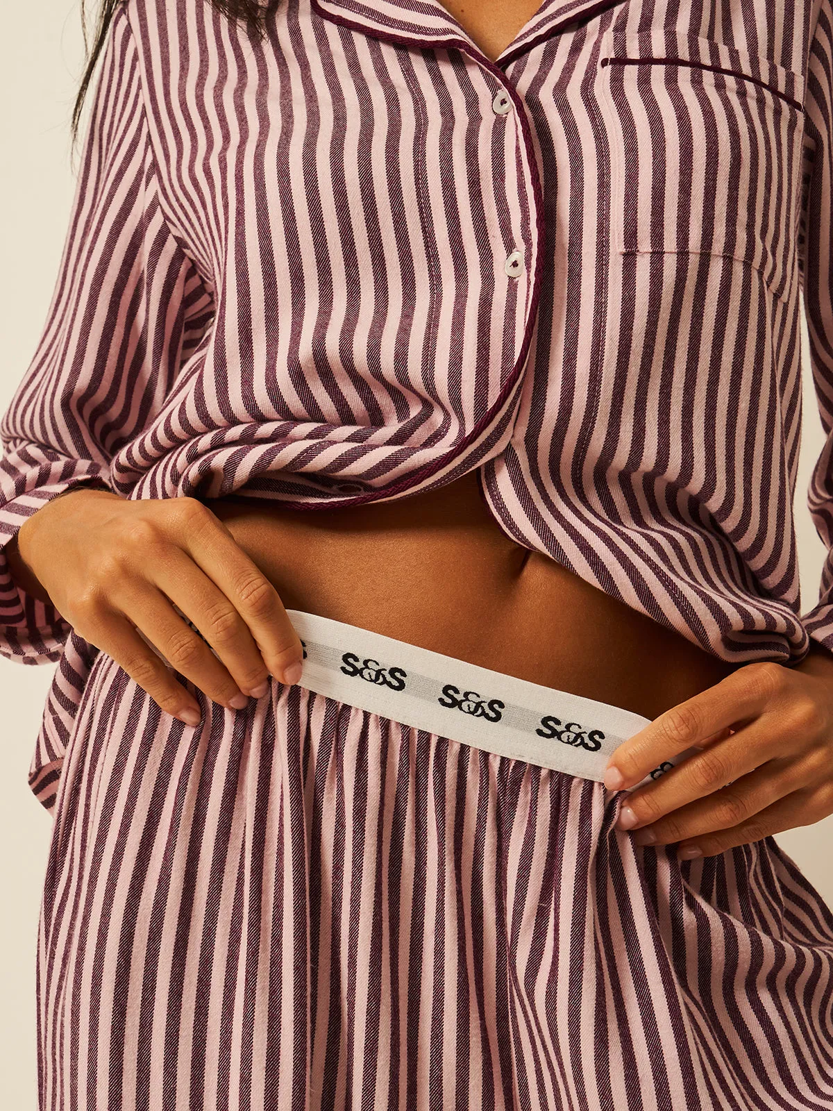 Soft Brushed Woven Pyjama Bottoms - Black Cherry sold by Stripe & Stare product image thumbnail 2