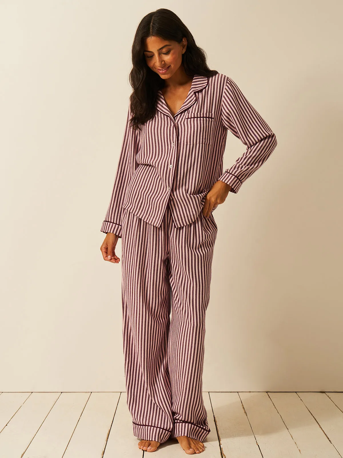 Soft Brushed Woven Pyjama Bottoms - Black Cherry sold by Stripe & Stare