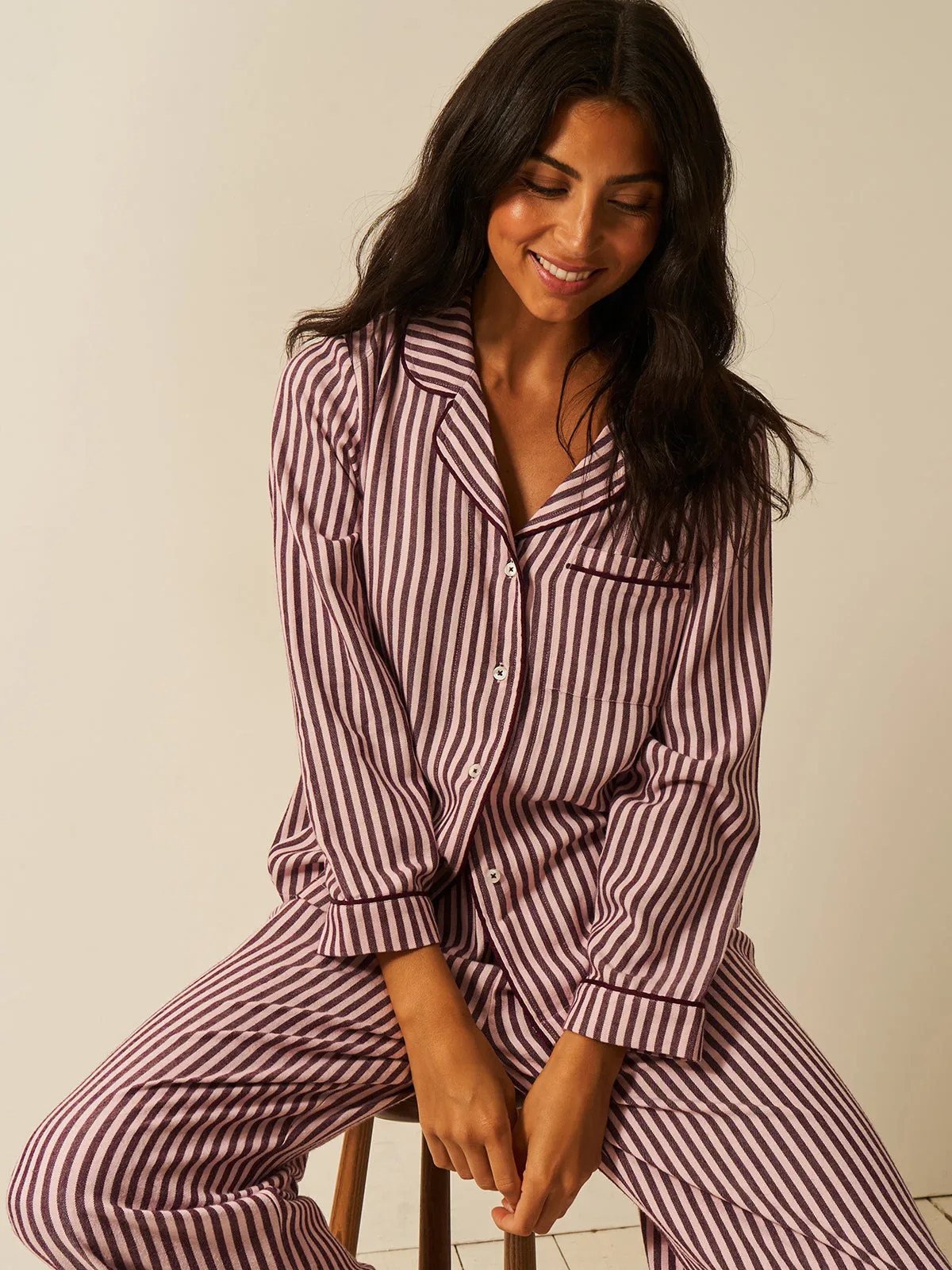 Soft Brushed Woven Pyjama Bottoms - Black Cherry sold by Stripe & Stare product image thumbnail 4