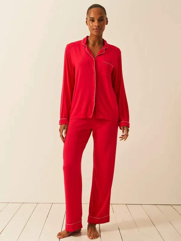 Long Pyjama Set - Lipstick Red sold by Stripe & Stare