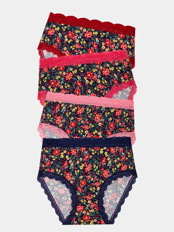 High Rise Knicker Four Pack - Cherry Bloom sold by Stripe & Stare