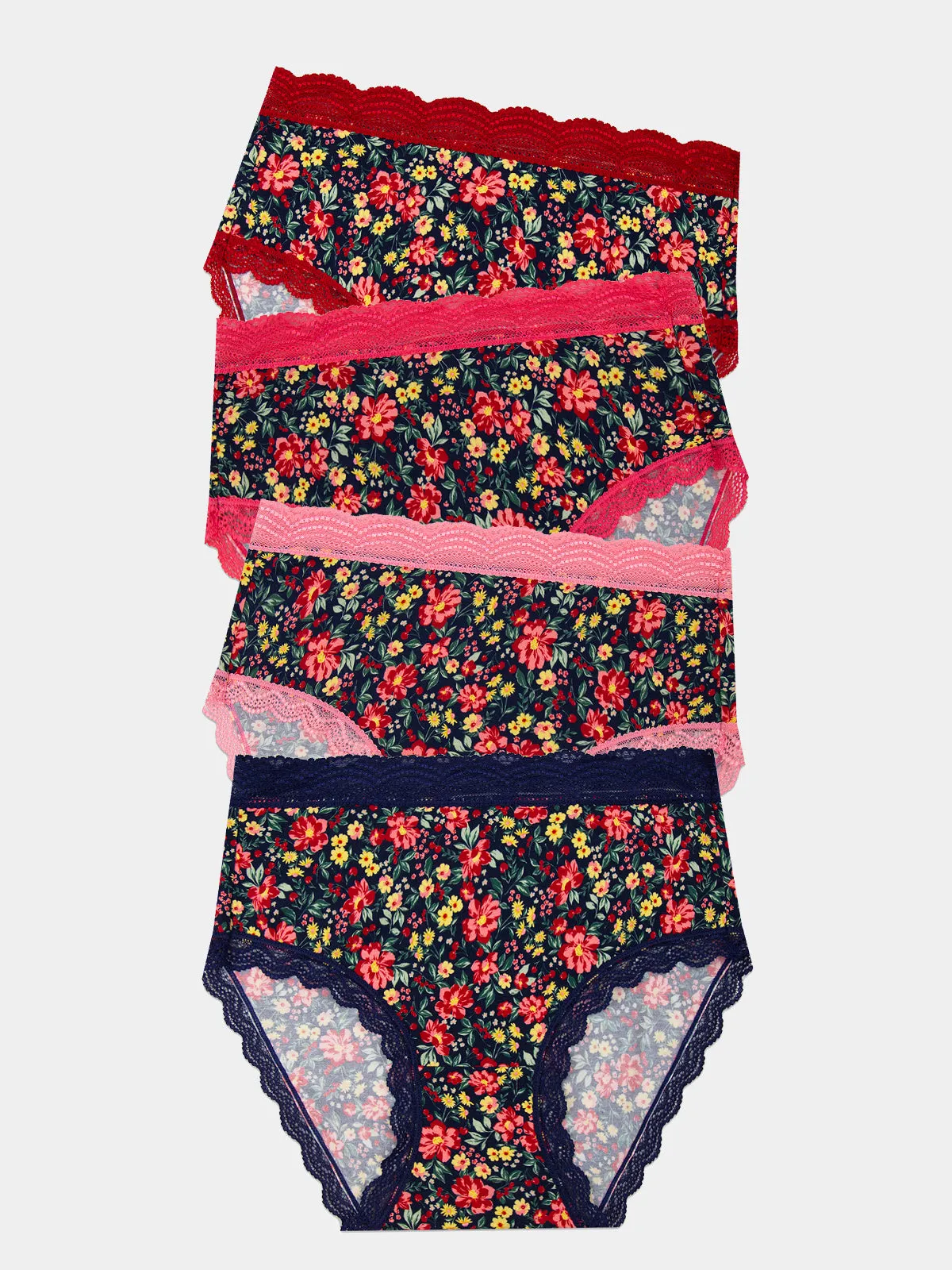 High Rise Knicker Four Pack - Cherry Bloom sold by Stripe & Stare