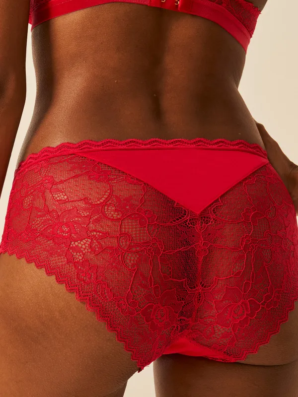 Eco Lace High Rise Knicker - Lipstick Red sold by Stripe & Stare
