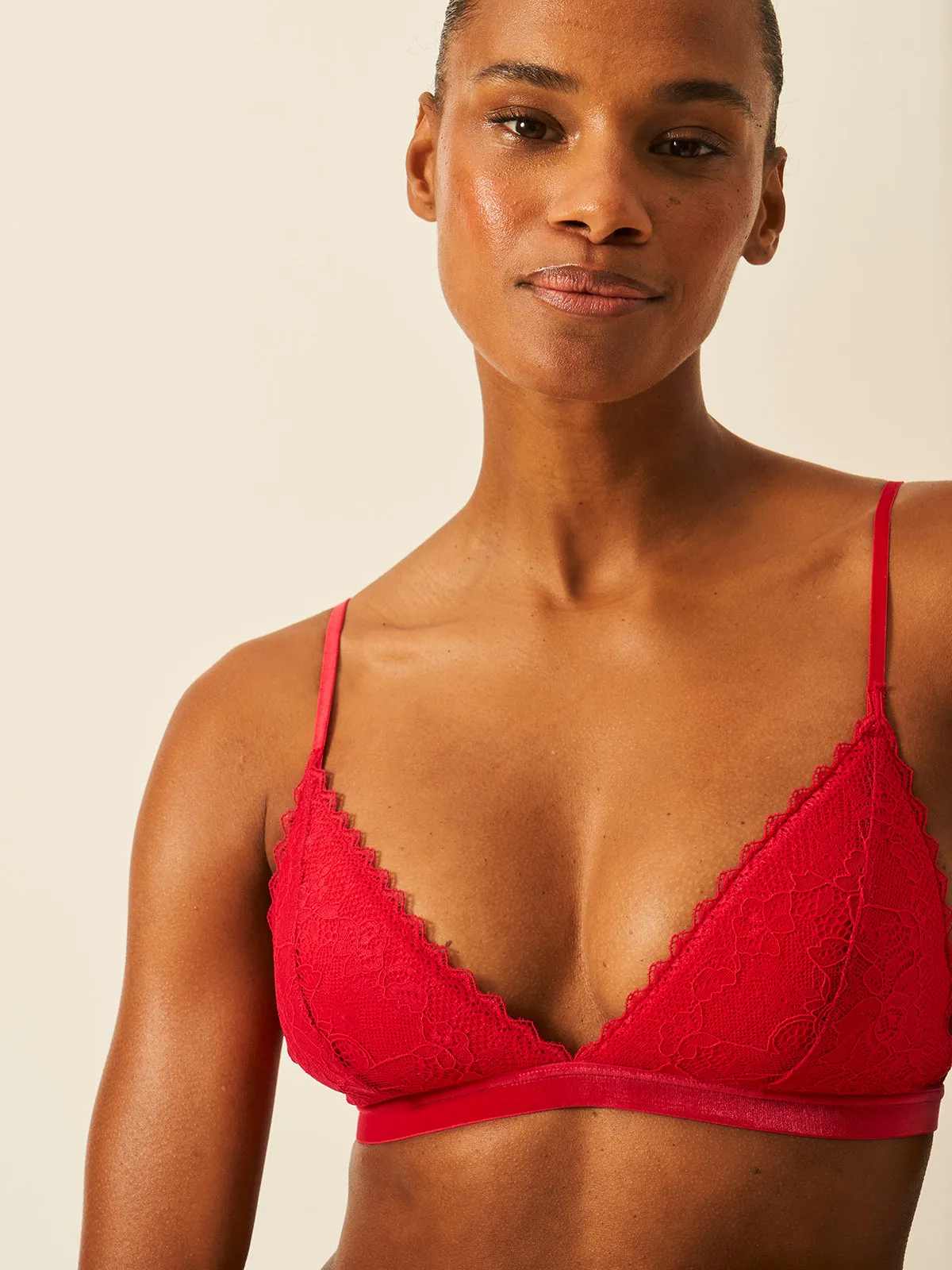 Eco Lace Padded Triangle Bra - Lipstick Red sold by Stripe & Stare