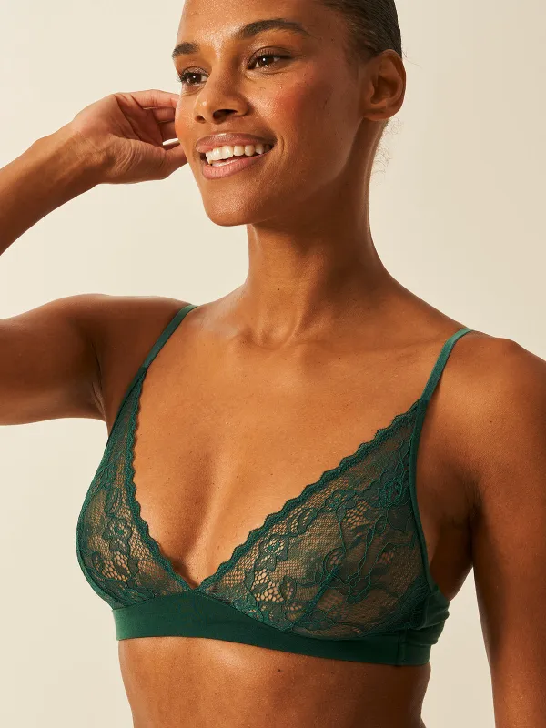 Eco Lace Triangle Bra - Alpine Green sold by Stripe & Stare